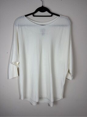 Chico's Womens Sweater Size 2 L White Knit Cashmere Blend Boat Neck Dolman